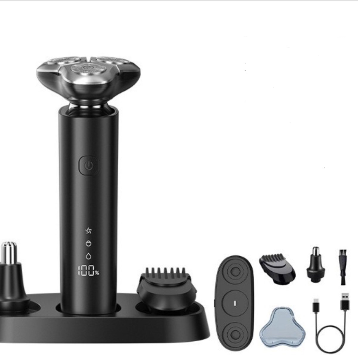 3-in-1 Elektrisch Scheerapparaat voor Mannen – Elektrisch Scheerapparaat en Baardtrimmer met Precisietrimmer voor Baard en Neus – 3D Zwevende Koppen – IPX7 Waterdicht voor Droog en Nat Scheren – LCD-scherm & USB-C