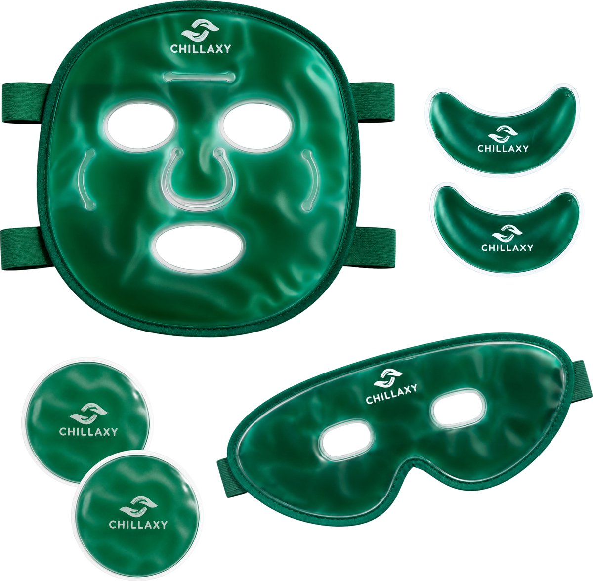 Chillaxy - Koelmasker set - Hot Cold masker - Migraine masker - Oogmasker - ijsmasker - Gezichtsmasker - Groen