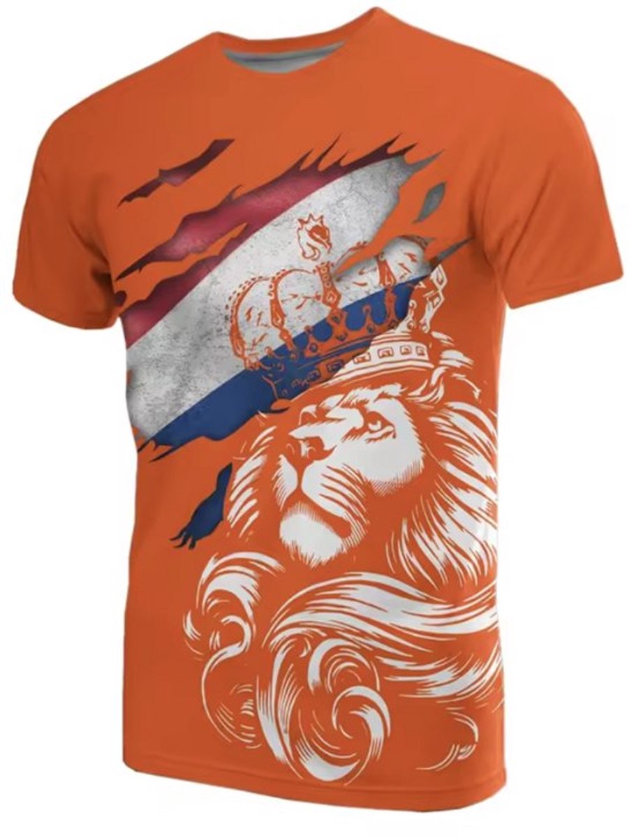WK Voetbal 2026 T-shirt Nederland - Oranje Leeuw Design & Vlag - Medium - Unisex
