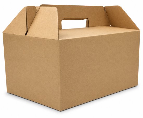 Boîte repas en carton brun avec poignée, blanche