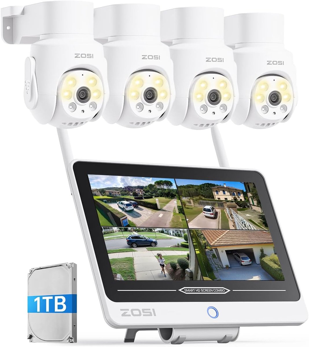 Beveiligingscamera Set - WIFI Camera Systeem - Huisbewaking - Alles-in-één Monitor - 12 Inch Scherm - Wit