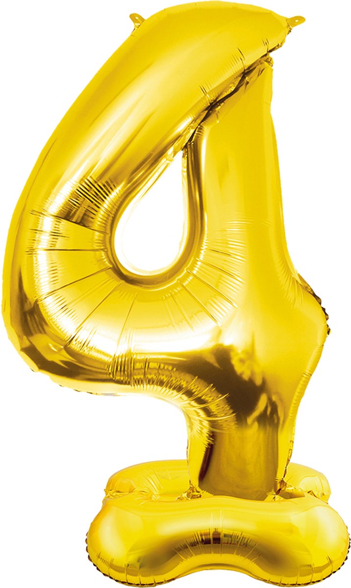 150cm XXL folieballon - Zelf staand - Cijfer 4 - Staande cijferballon - Goud