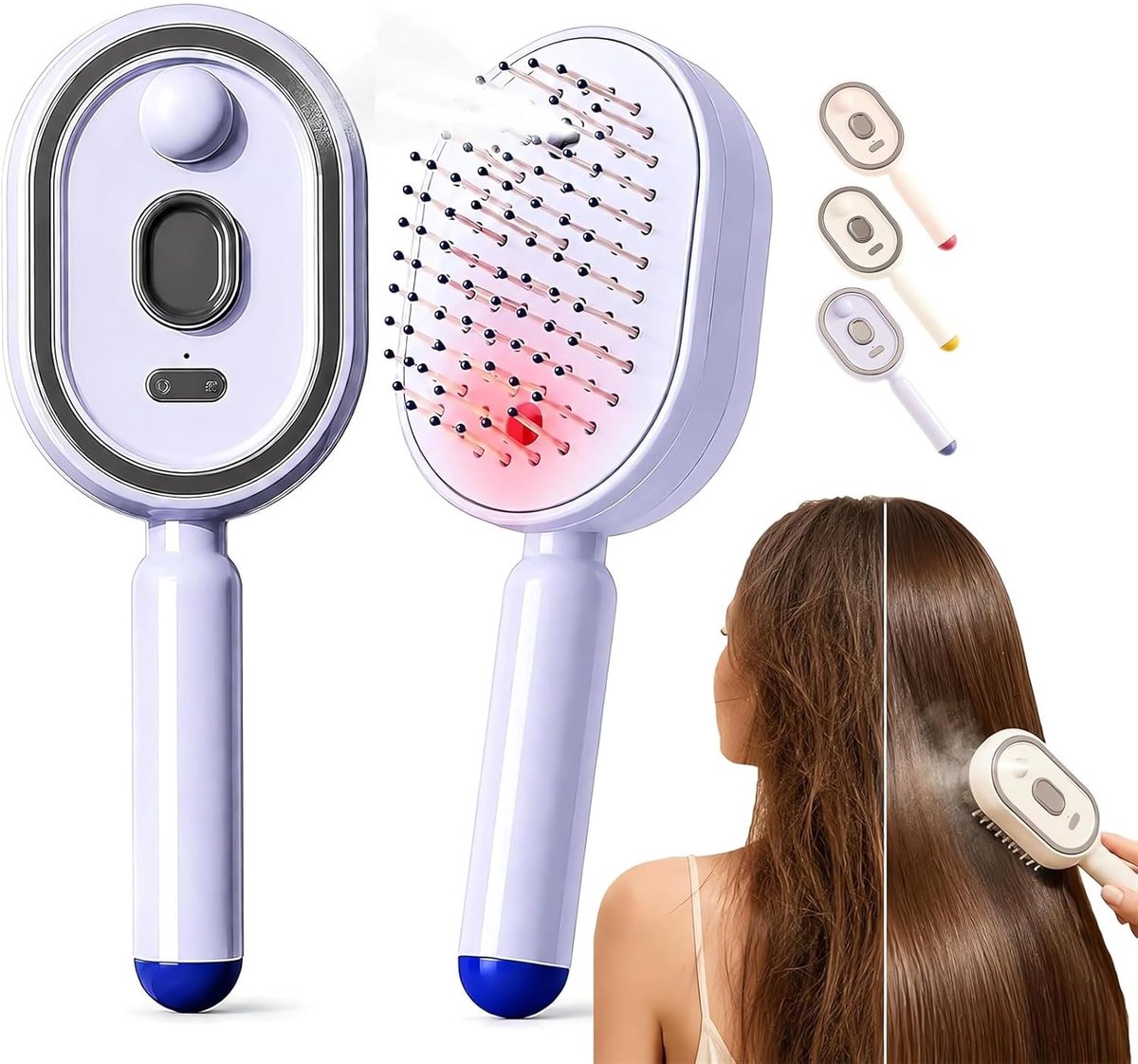 Haarsprayborstel - Stylingborstel met rood licht - Elektrische sprayborstel - Stijltang - Elektrische massageborstel met spraykussen - Elektrische stoomborstel - Gladmakende stylingtool - Paars