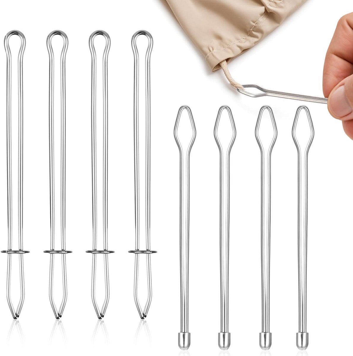 Draadinstekers Set - Inrijghulp Koord - Kleding Repareren - Duurzaam IJzer - 8 Stuks - Zilver