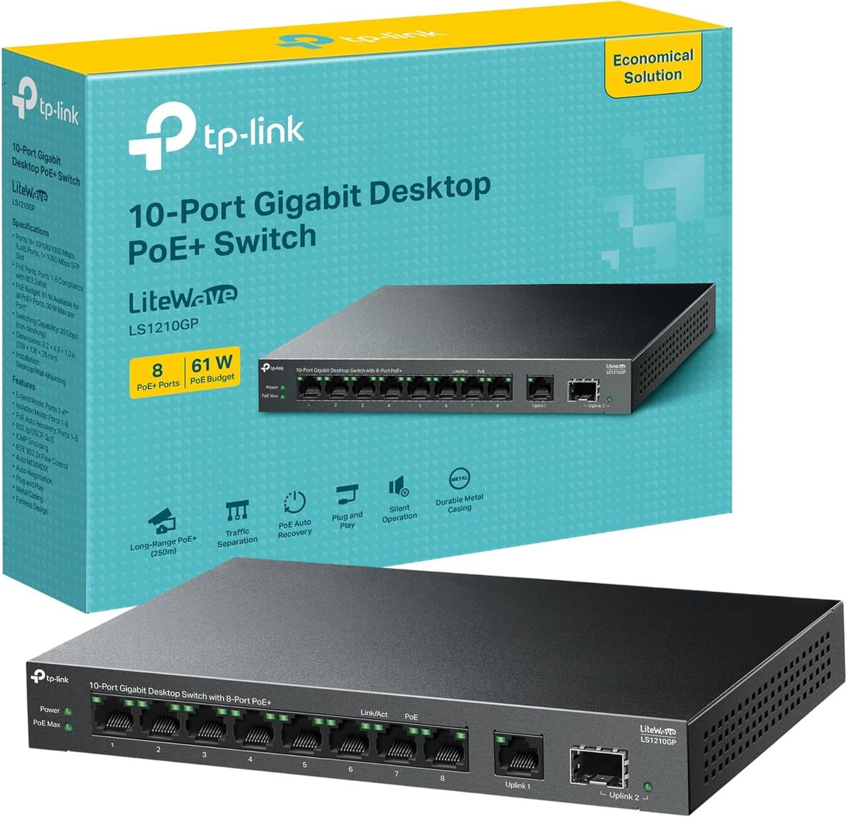Gigabit Netwerk Switch - PoE Switch - Netwerk Uitbreiden - 8 PoE+ Poorten - 10 Poorten - Zwart