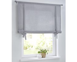 Vouwgordijn Geruit - Kort gordijn - Keuken decoratie - Landelijke stijl - 120x100 cm - Wit grijs