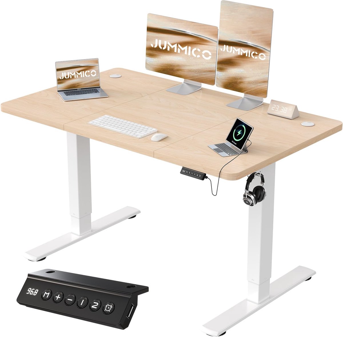 Elektrisch Bureau - Sta bureau - Ergonomisch werken - Met USB poort - 120 x 60 cm - Beige