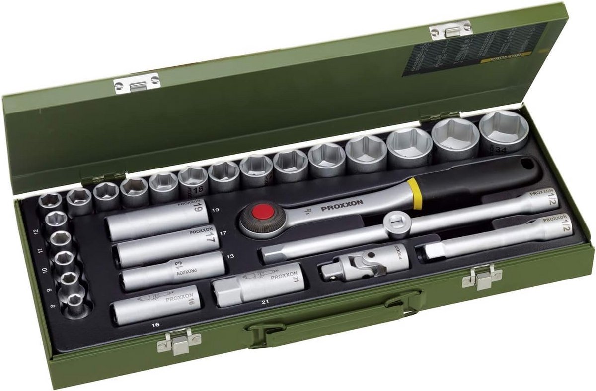 Dopsleutelset - Gereedschapset Ratel - Professioneel Mechanica - Koud Gesmeed Staal - 29-delig - Zilver