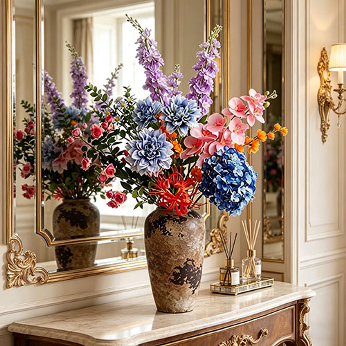 VVBV Zijden bloemen boeket - Kunstbloemen - Inclusief vaas - Onderhoudsvrij - 12 stelen