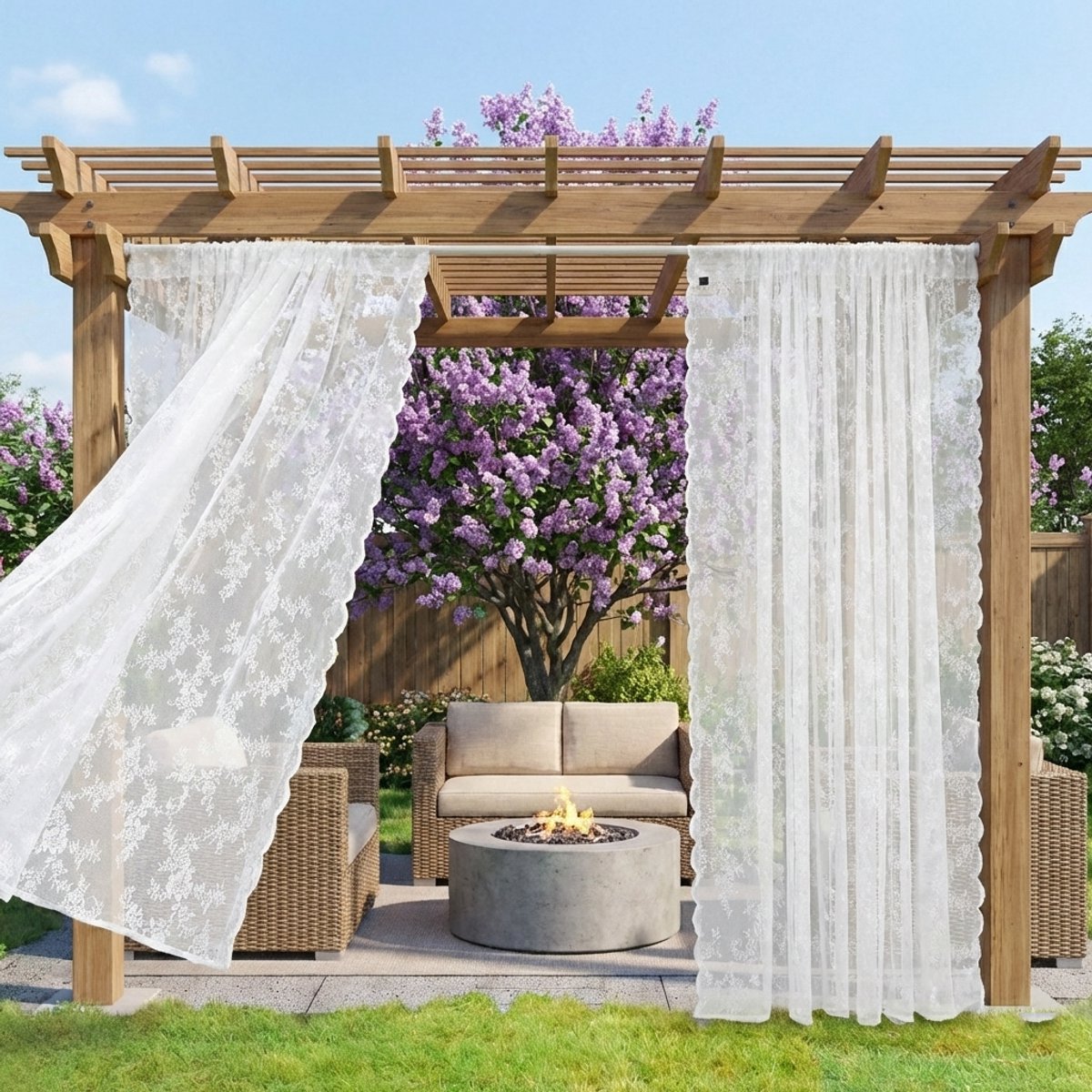 MUPOO Vitrages Kant en Klaar - Wit Landelijk Vitrage Gordijn met Bloemenpatroon - Lichtdoorlatend - Voile Gordijn met Tunnelzoom voor Woonkamer/Klein Raam- 150 x 130 cm-2 stuks