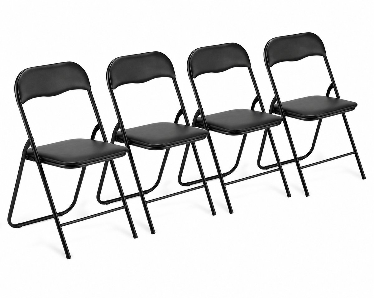 ADSafety Set van 4 Klapstoelen - Vouwstoelen - PVC - Eettafelstoelen - Opklapbare Stoelen - 46 x 50 x 81 CM - Stoelen - Zwart Zwart 4 stuks