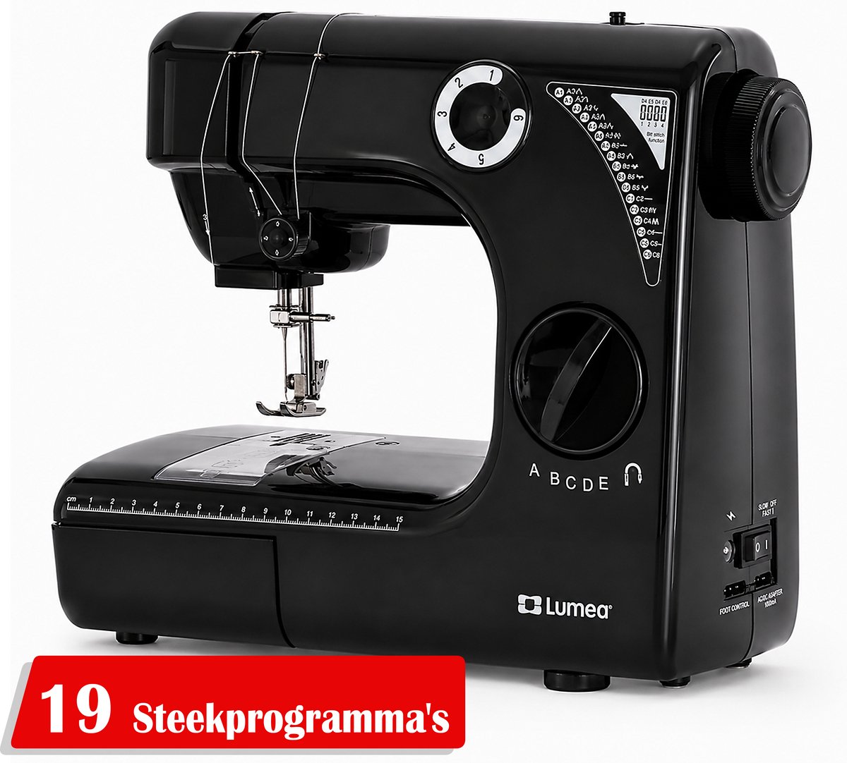 Lumix Lumea Naaimachine Multifunctioneel - 19 Steekprogramma's - Compact & Draagbaar - Met LED Naailamp - Voor Beginners en Gevorderden - Inclusief Voetpedaal & Accessoires - Naaiset - Sewing Machine - Hobby & Creatief - DIY