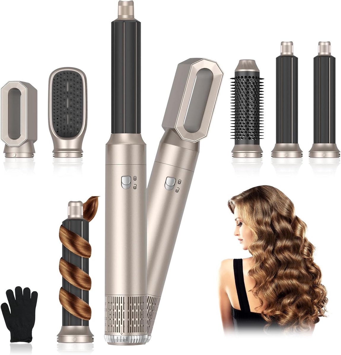 Haar Styler - Hete Luchtborstel - Haar Modelleren - Meerdere Accessoires - 3 Temperatuurstanden - Zwart