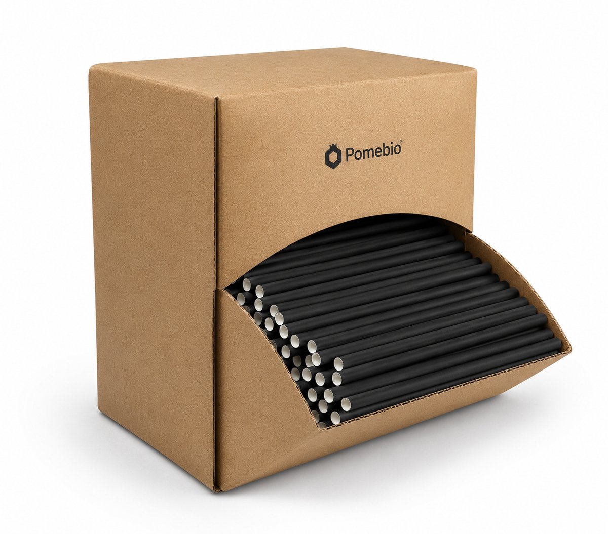 Pomebio papieren cocktail rietjes - 6x135mm - zwart - 400 stuks in dispenserbox