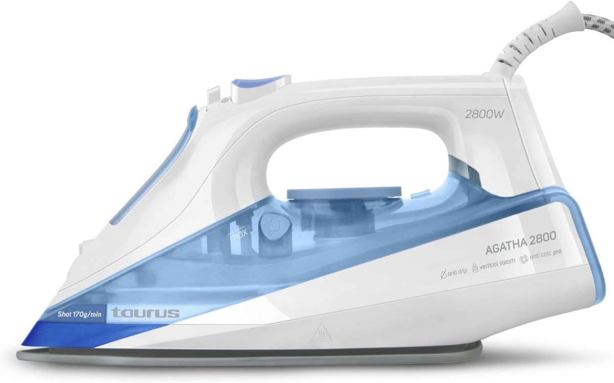 Stoomstrijkijzer - Kledingstrijker - Kreukels Verwijderen - Keramische Zool - 2800 Watt - Wit/Blauw