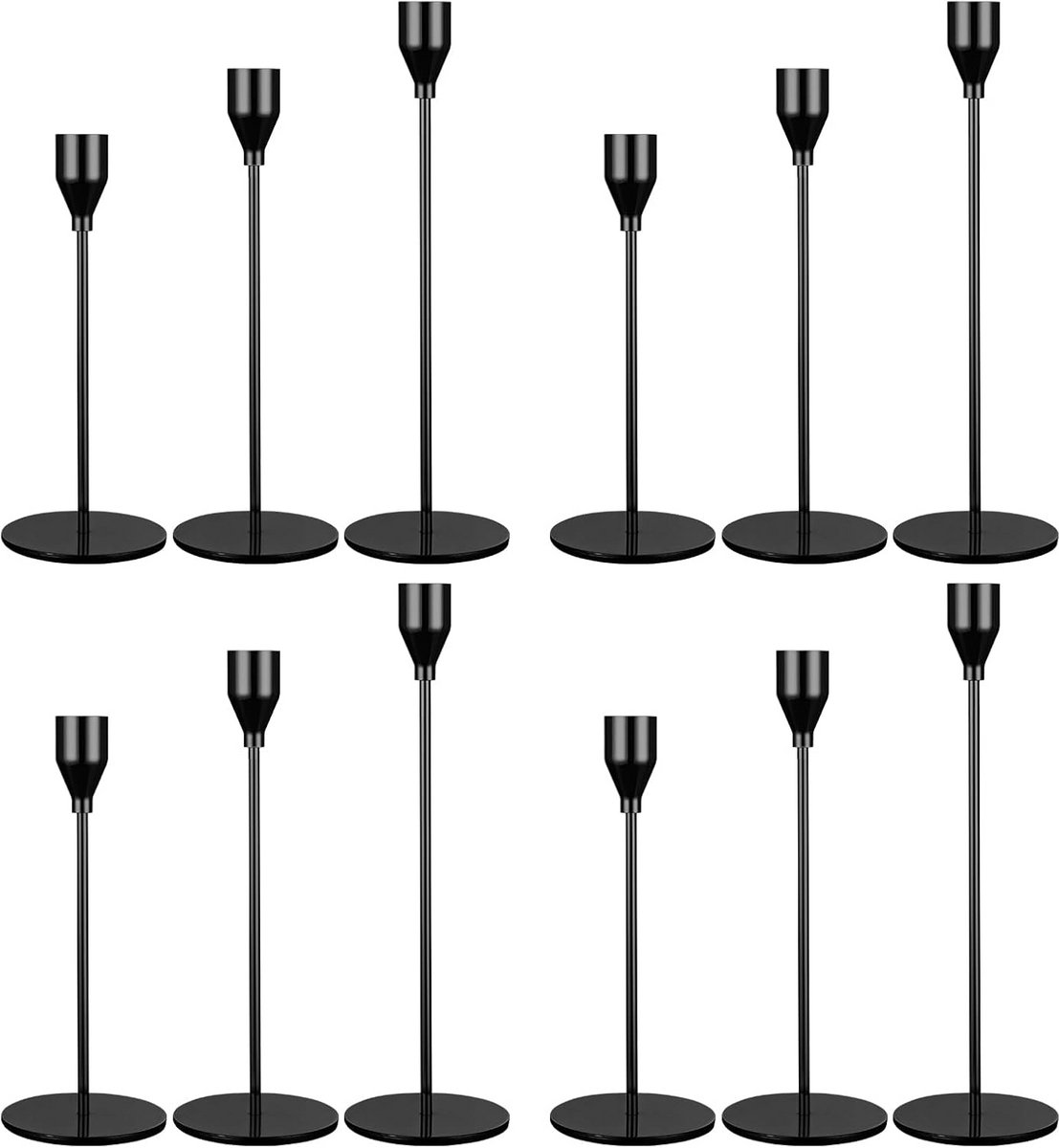 Kaarsenhouders Set - Kandelaars Elegant - Sfeervol Dineren - Verwijderbaar Ontwerp - 3 Maten - Zwart