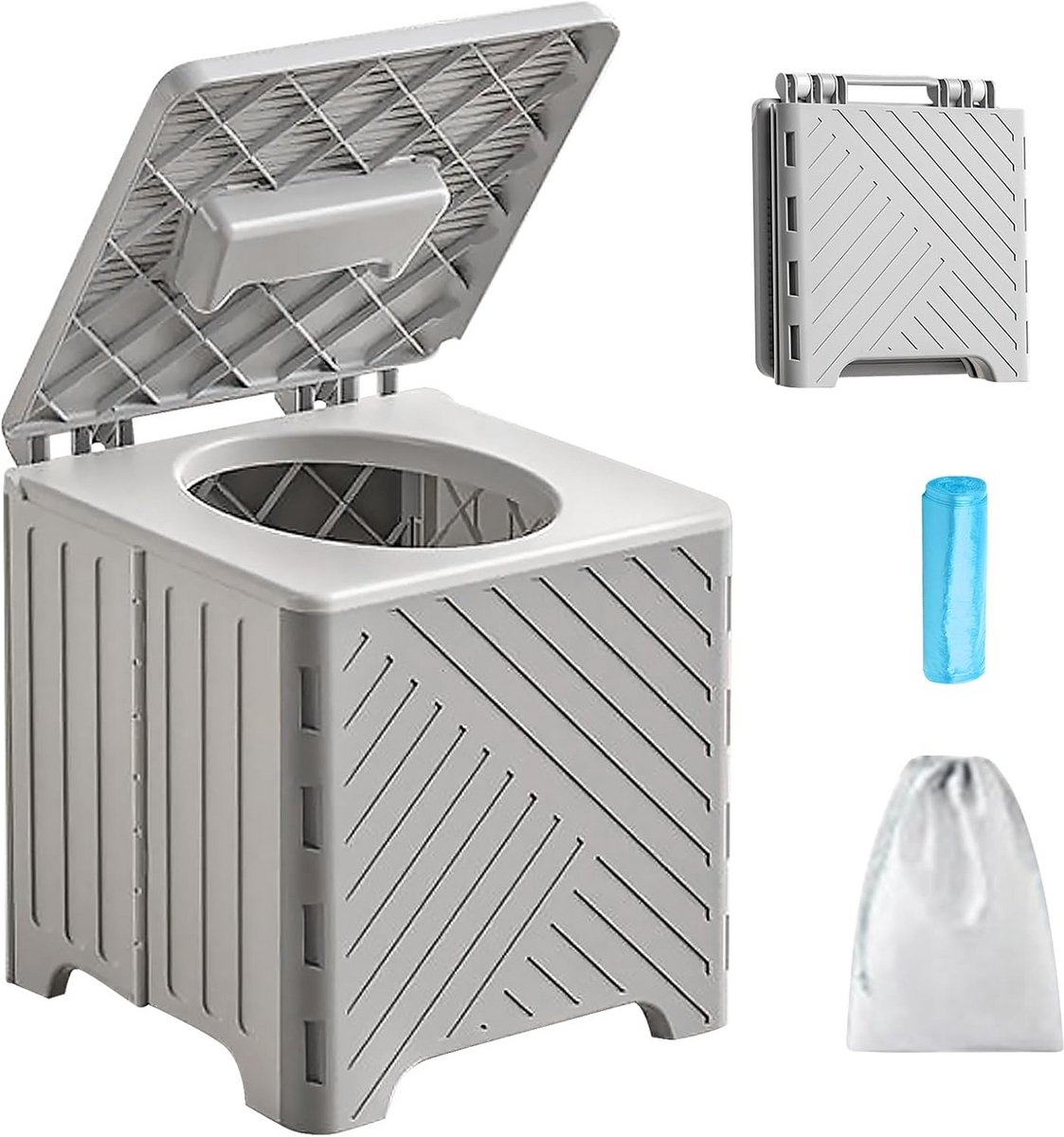 Opvouwbaar Potje - Reis Toilet - Kinderen Zindelijk - Compact Ontwerp - 23x23x22 cm - Grijs Wit