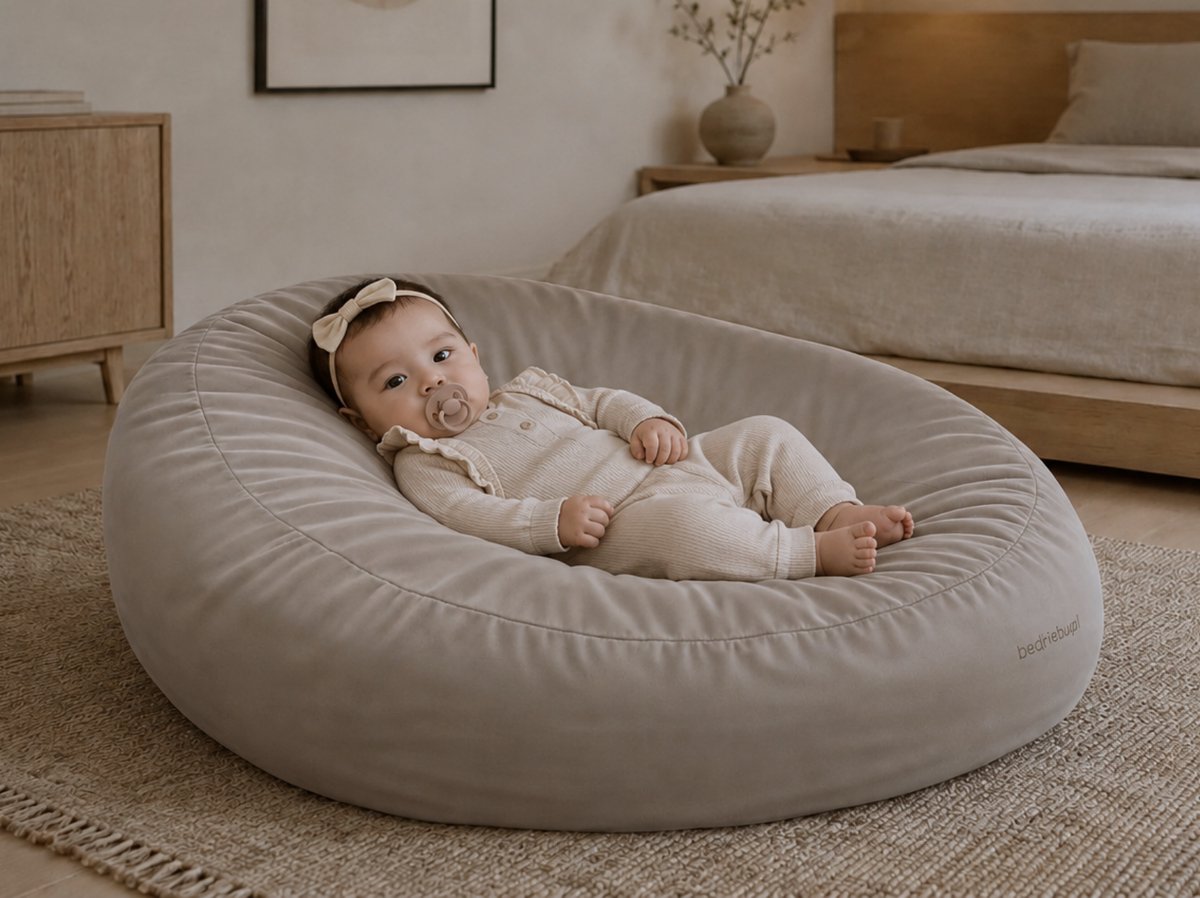 Bedrebel - Baby relax hoes voor voedingskussen zwangerschapskussen - 100% katoen satijn - taupe - Japandi taupe - anti doorzakken clip - baby relaxhoes