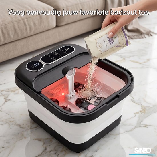 Sanbo Voetenbad - Elektrische Massage Rollers - Instelbare Temperatuur 35 tot 48 Graden - Voetmassage Apparaat - Voetbad Met Massage - Zwart