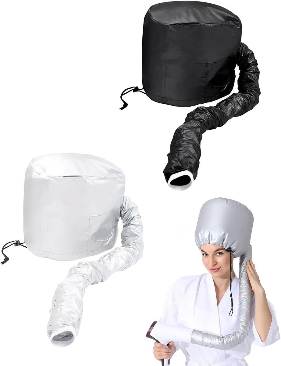 Haardrogerkap - Drooghelm - Haarverzorging thuis - Verstelbare pasvorm - 75 cm slang - Zwart zilver
