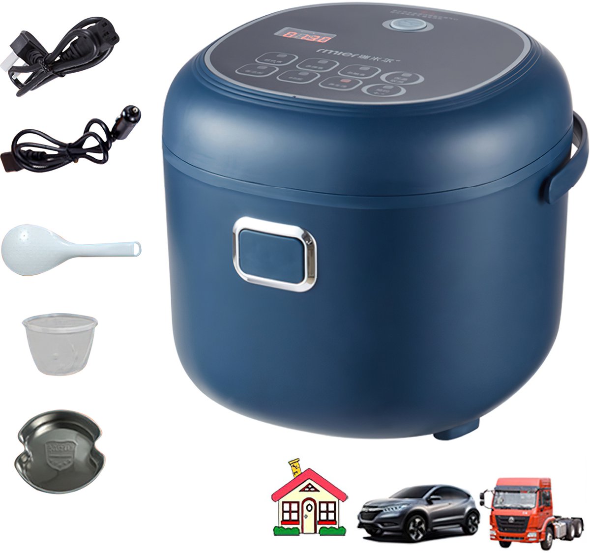 Jently rijstkoker - slowcooker - multicooker - draagbare rijstkoker - 2 Liter - compacte maat - mechanisch - blauw