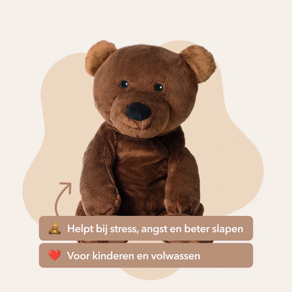 Lotgenootje Verzwaringsknuffel Beer - 45cm/2kg - Verzwaarde Knuffel - Weighted Stuffed Animal - Sensorisch Speelgoed - Zware Knuffel Anxiety - Plushie — afbeelding 2