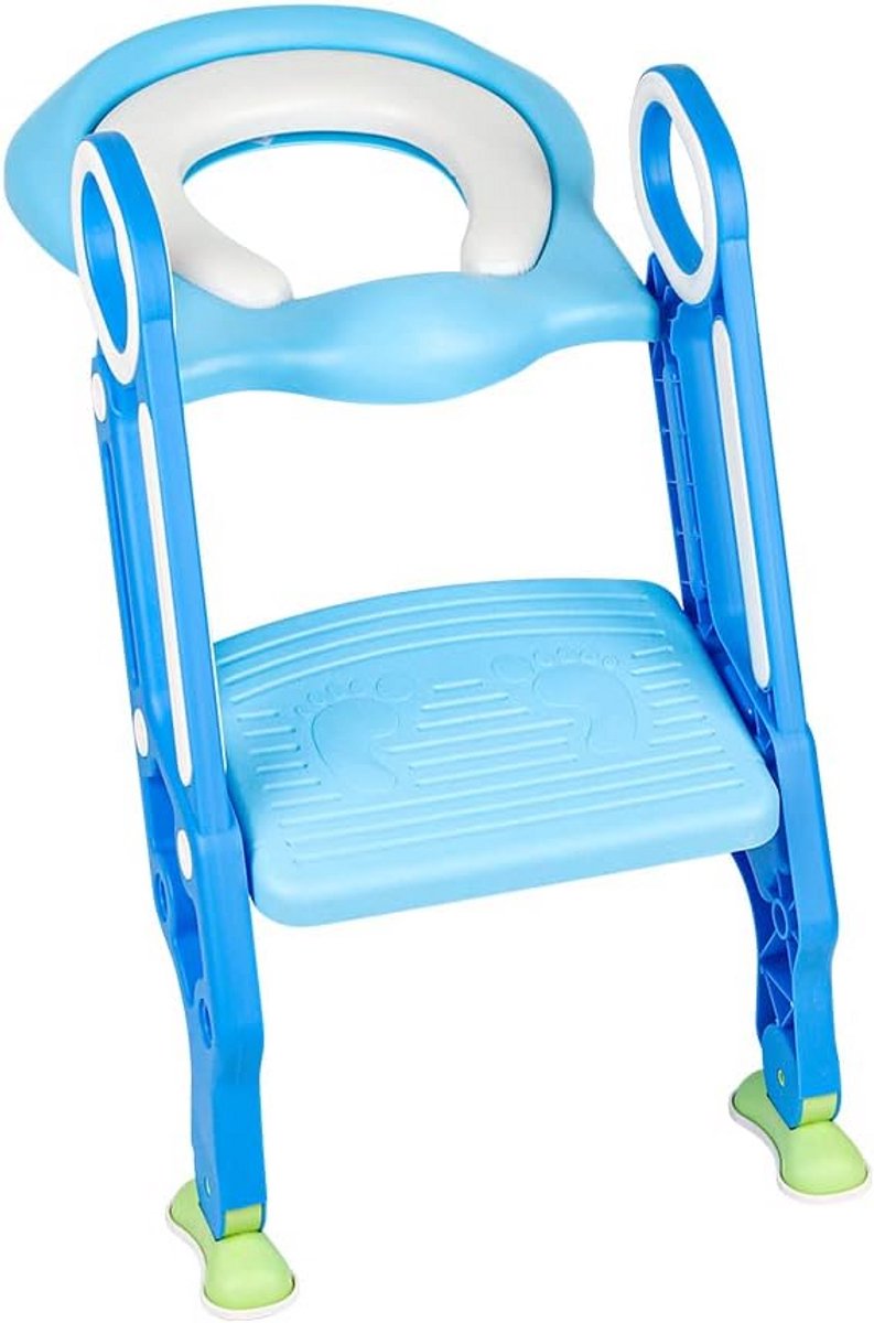 Kinder Toiletbril - Zindelijkheidstrainer - Zelfstandig Plassen - Inklapbaar met Brede Treden - Verstelbare Hoogte - Lichtblauw Blauw