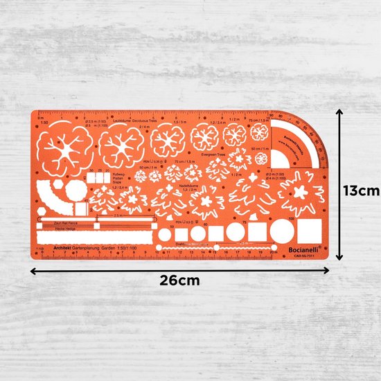 Tekenhulp Sjabloon - Ontwerp Mal - Tuin Ontwerpen - Schaal 1:50 1:100 - 26 x 13 cm - Oranje — afbeelding 5