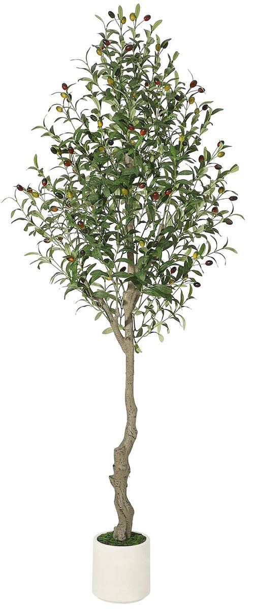 Triumpunpre 180cm Kunst olijfboom - zijden kunst olijfboom met mos en witte bamboe structuur plantenpot - natuurgetrouwe olijfbladeren hoge kunstplant voor binnen en buiten decoratie tuin thuis kantoor bruin