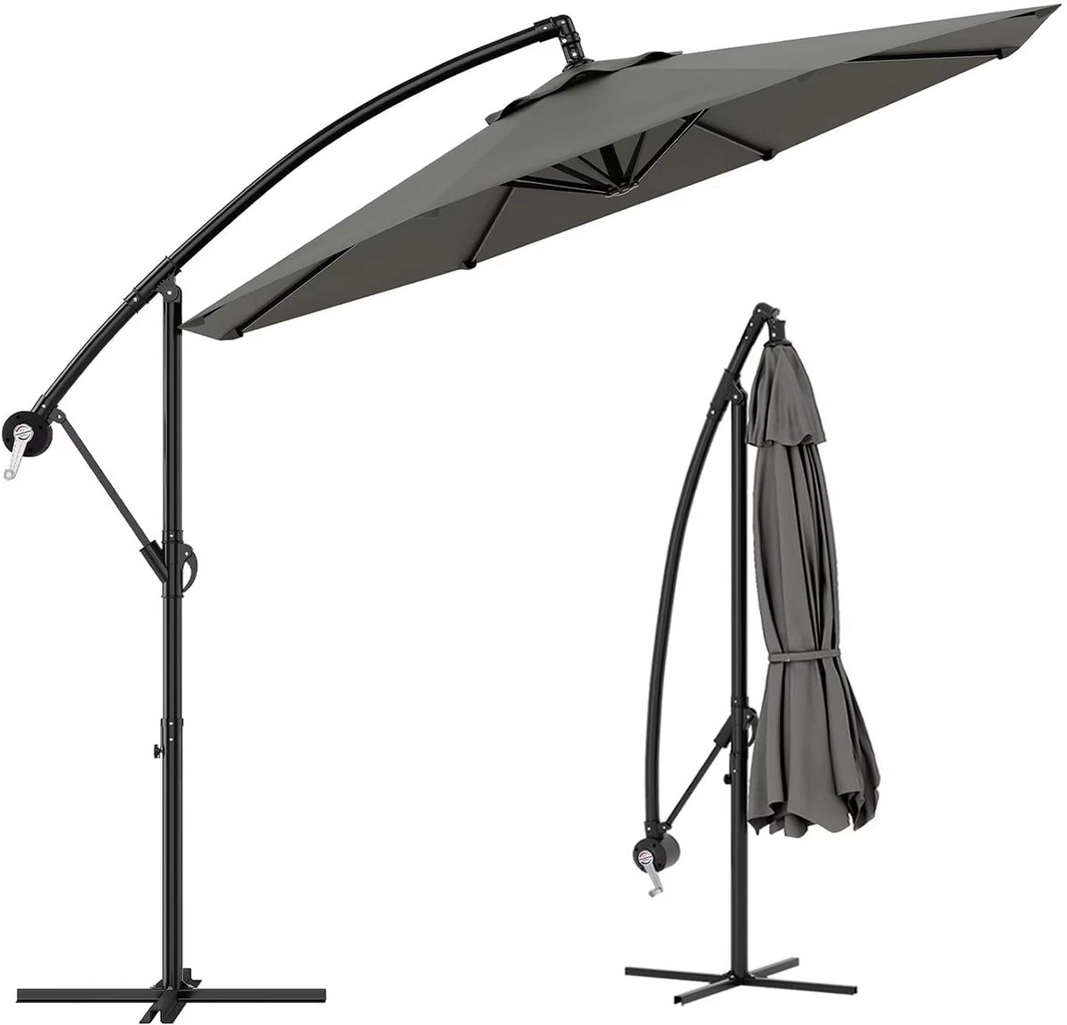 360° Draaibare Zweefparasol met Kruisvoet – Kantelbare Tuinparasol met UV-Bescherming – Inclusief Beschermhoes - Verstelbare Opvouwbare Parasol voor Tuin, Terras & Zwembad