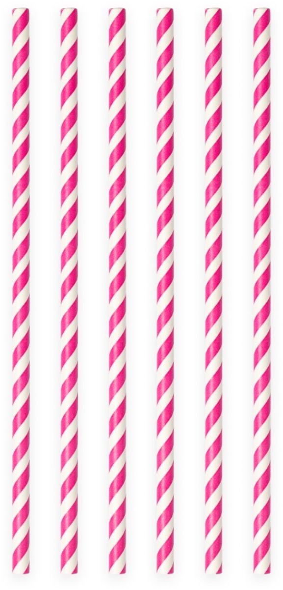 40 Papieren Rietjes Gestreept Hardroze (Hot Pink) - 6mm x 197mm - Set van 2 Pakjes (40 stuks) - Sweet 16, bachelorette party & verjaardag meisje