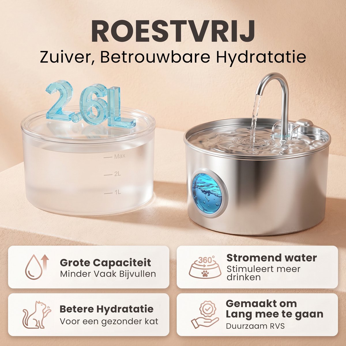 Petsy Drinkfontein kat RVS luxe - Hond thumbnail 2