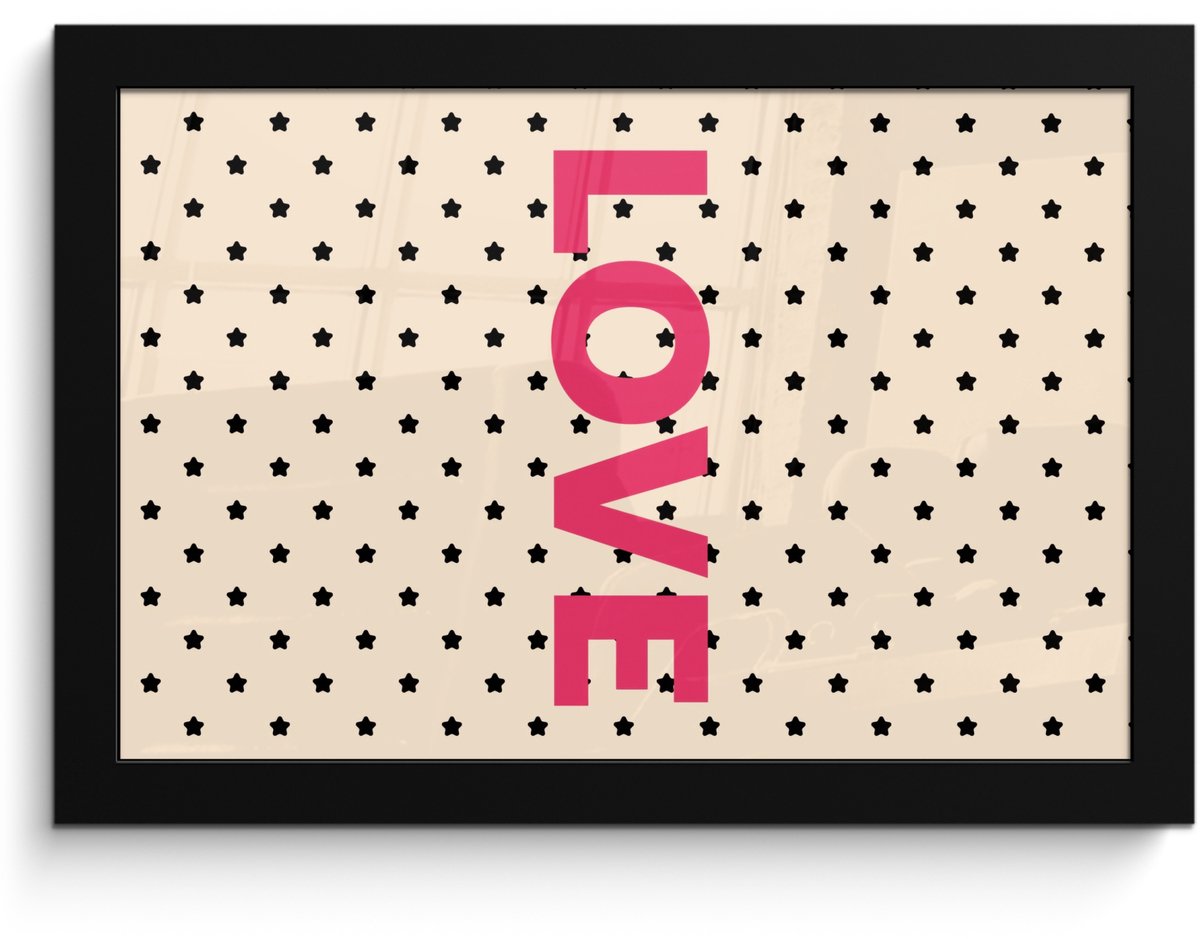 FrameYourWall Poster in lijst - Fotolijst 30x20 cm - Posters - Love - Stippen - Roze - Posterlijst zwart - Decoratie - Wanddecoratie woonkamer - Muurdecoratie slaapkamer