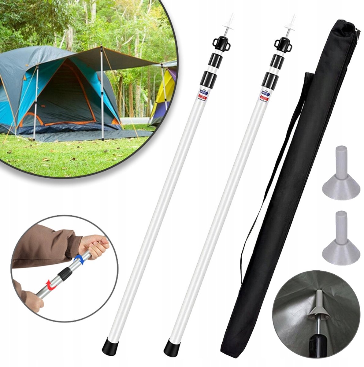 Lichtgewicht Verstelbare Telescopische Tentstokken - Eenvoudig Te Installeren Voor Luifels Overkappingen Zeilen Veranda's Campings En Andere Buitenactiviteiten