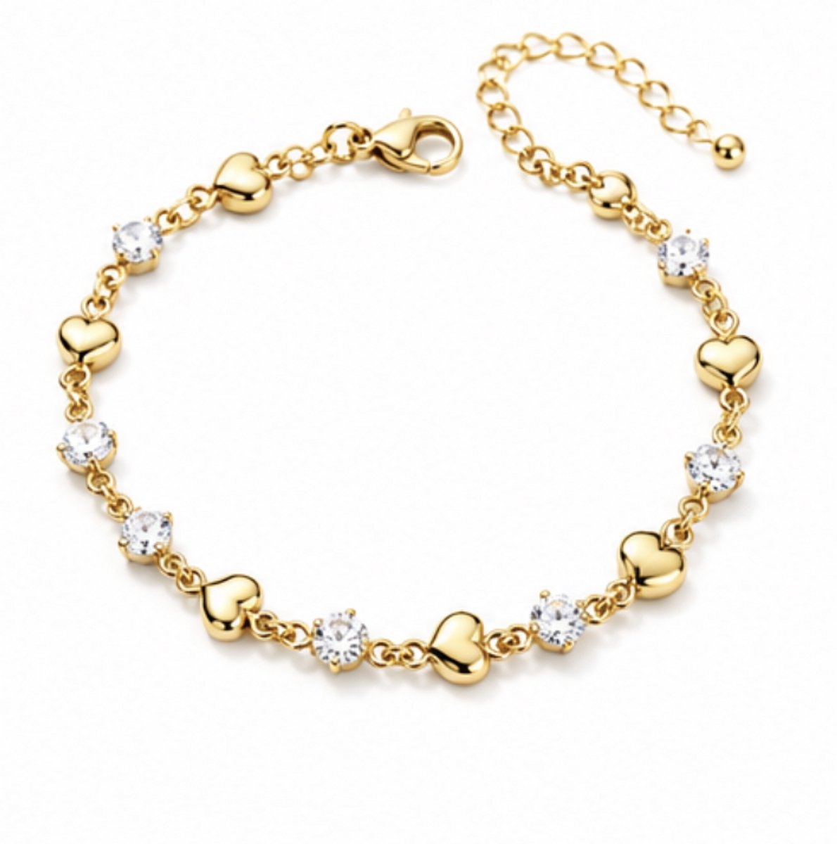 Armband - armband Voor dames - Verguld - Goudkleurig - armband met hartjes - feest sieraden - verjaardag cadeau - cadeau