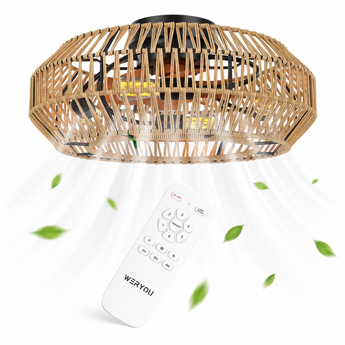 WERYOU® illuminAIR Plafondventilator - Plafonniere - Plafondventilator met Afstandsbediening - Plafondlamp - Plafond ventilator met Verlichting - Ventilator lamp