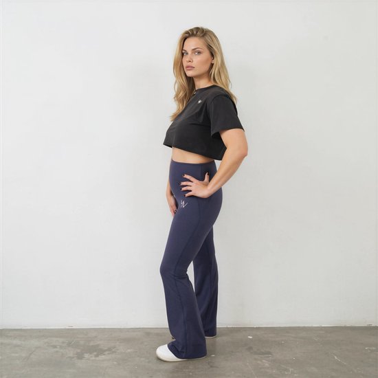 YV SPORT Flared Sportlegging dames Chicago - Hoge taille met stevige band - Premium kwaliteit - Squat-proof - Flared pijpen - Comfortabel en zacht - Fitness en sportlegging - Sportkleding dames - Blauw - Maat L van YV SPORT — afbeelding 2