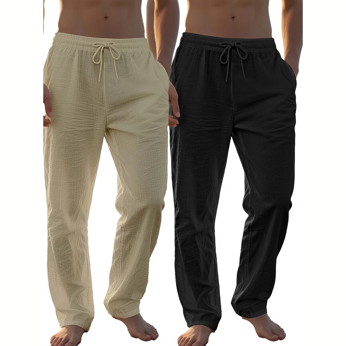 Currero Linnen Broek Heren Zomerbroek Volwassenen Lange Broek Pantalon Strandbroek Zomer Ibiza Stijl Kh