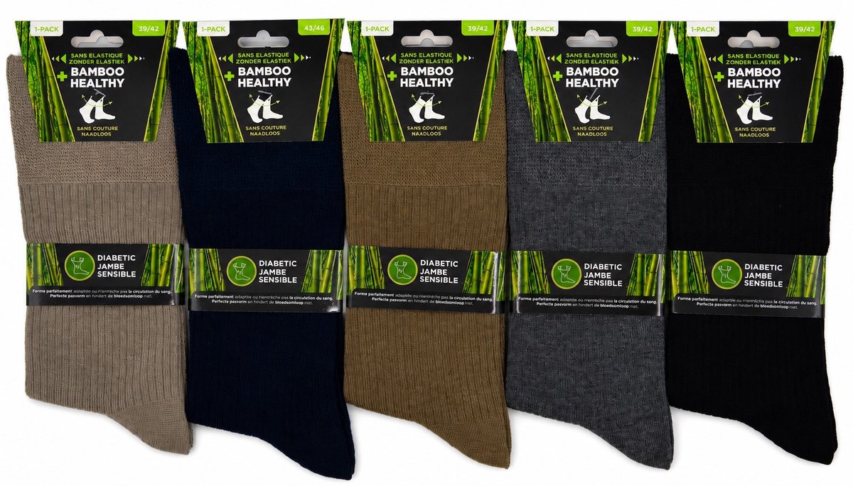 HEREN BAMBOO KOUSEN - ZONDER ELASTIEK - NAADLOOS - GEZONDHEIDSSOK- HEALTHY SOCKS - 39/42 - 4 PAAR - MARINE
