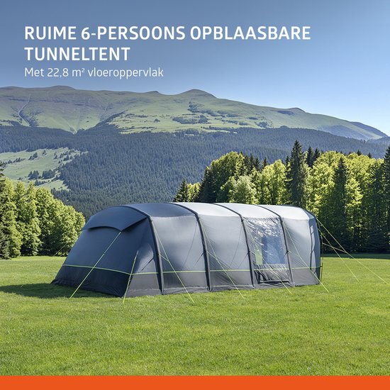 Campout 6 Persoons Opblaasbare Tunneltent Familietent - 3 Slaapcabines - 5000 mm Waterdicht - Grote Leefruimte - Incl. Pomp & Luifel van Campout — afbeelding 5