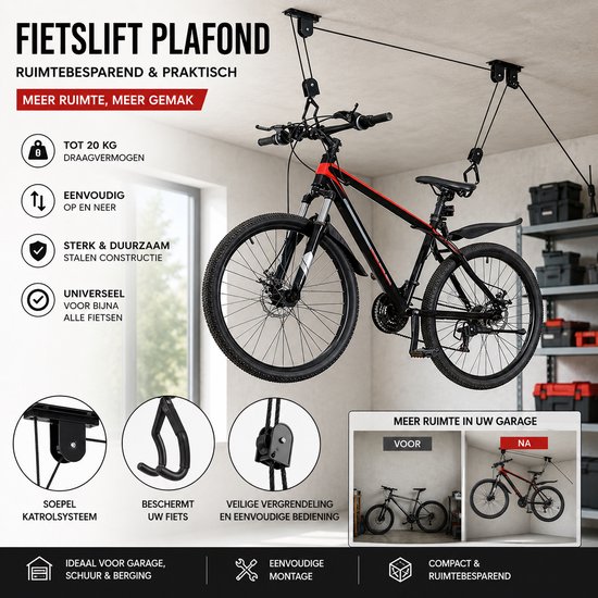 Plafond Fietslift - Fiets Ophangen aan Plafond - Universeel Ophangsysteem - Metaal Fietsenhanger — afbeelding 2