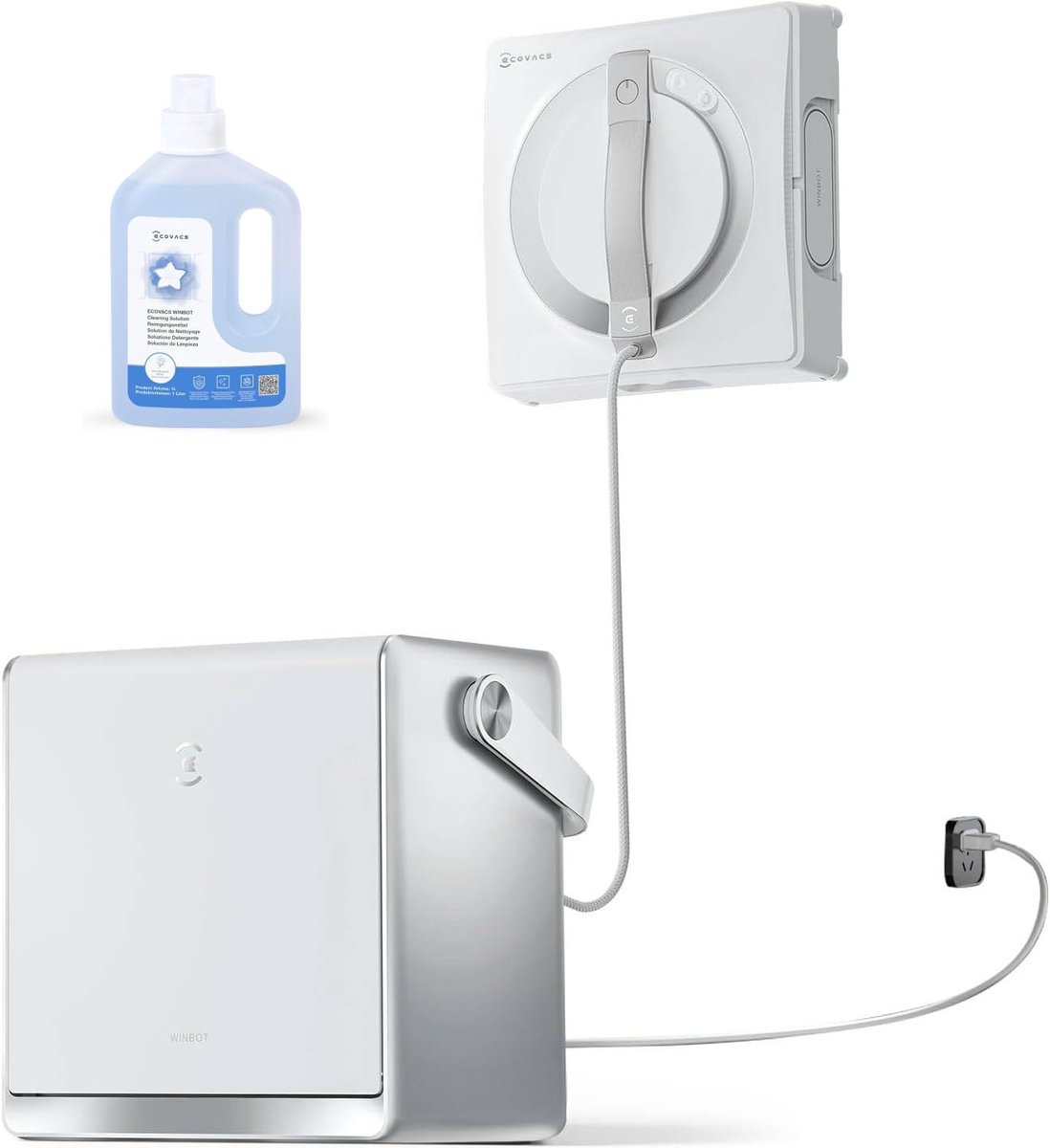 ECOVACS WINBOT W2 PRO OMNI Robot ramenreiniger–Ramenwasser–Ruitenreiniger – WIN-SLAM 4.0 intelligente routeplanning– 6-in-1 multifunctioneel station–12-traps veiligheidssysteem–Dubbele stroommodus–Voor ramen–Glazen deuren- 1000ml Schoonmaakmiddel