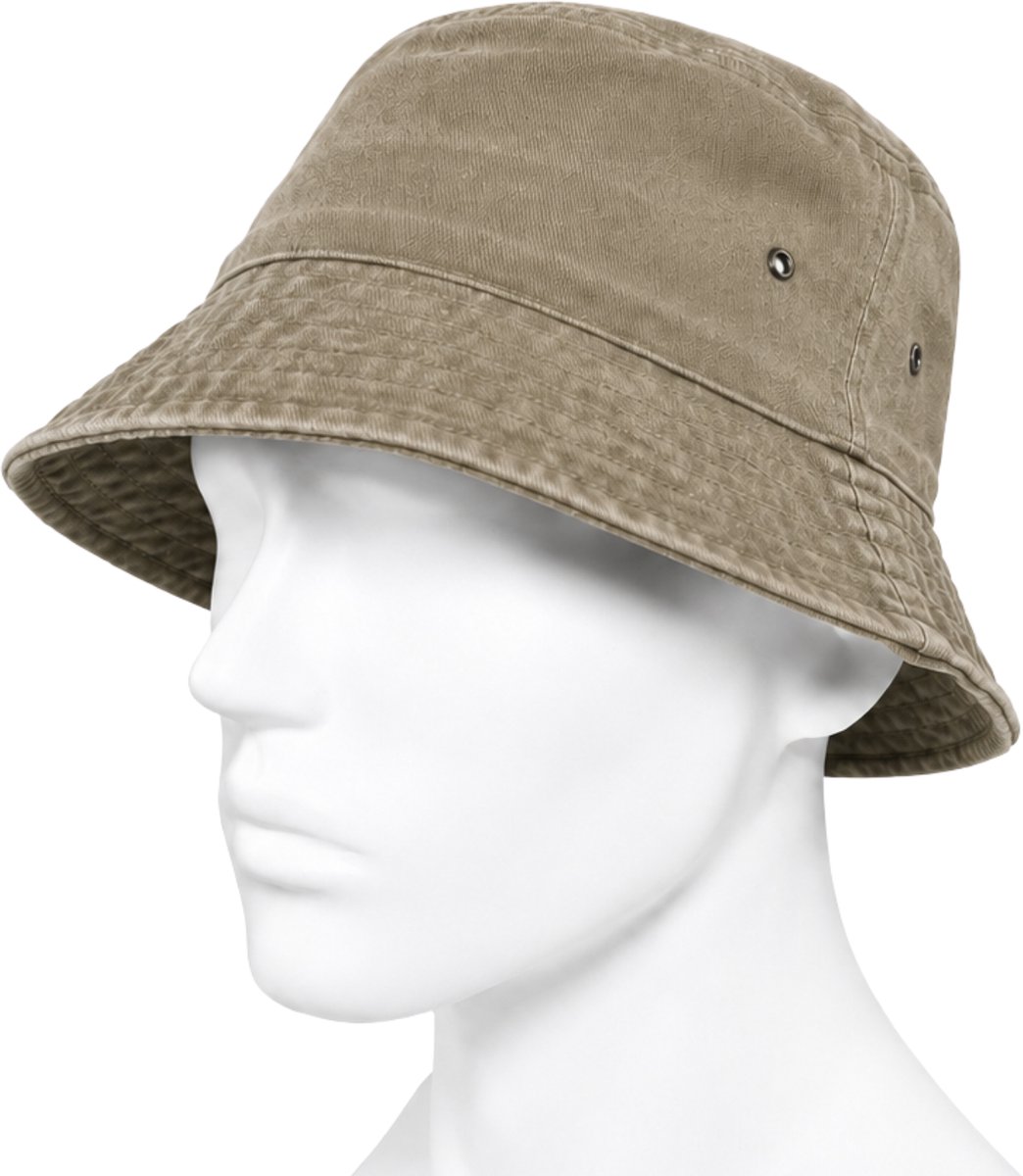 Bucket Hat - Washed Denim - Kaki - Maat XS/S - Vintage Look - Heren & Dames - Unisex - Festivalhoedje - Vissershoedje - Zonnehoedje - Regenhoedje - Emmerhoedje - Zomerhoedje