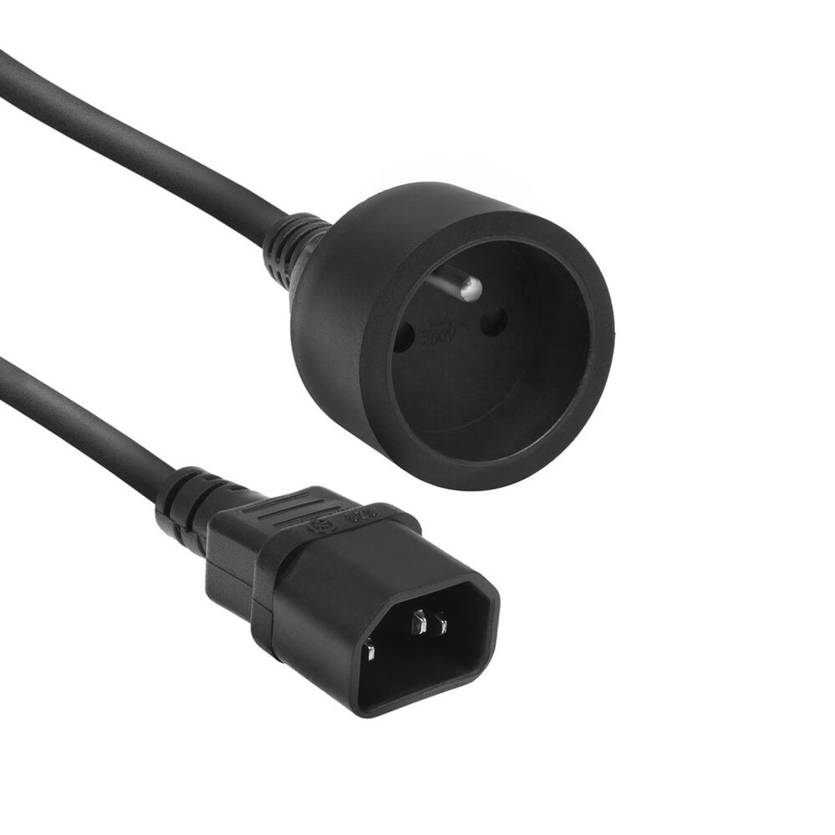 ACT Netsnoer C14 - Type E female (max. stroom 10A) zwart 0,2 m AK5385