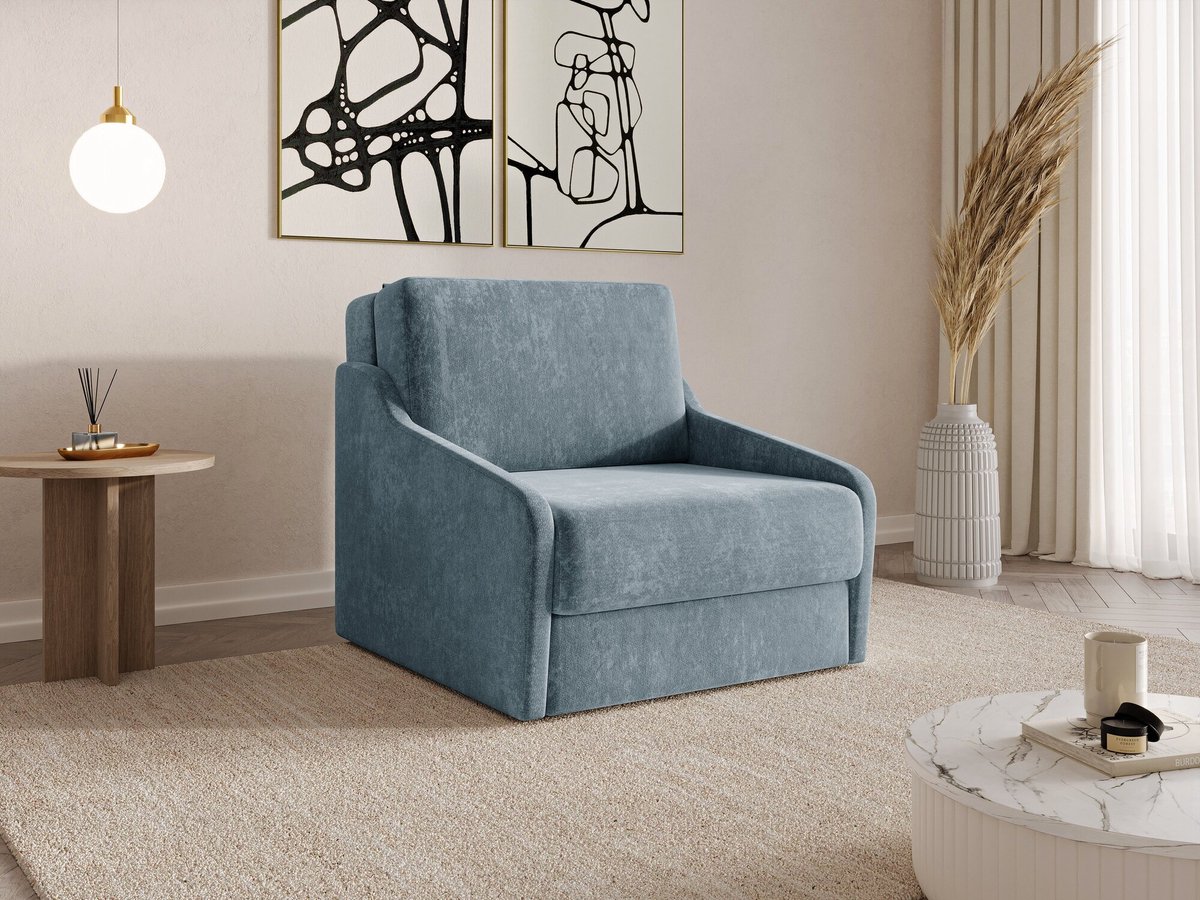 Fauteuil Met Slaapfunctie Slaapbank Ban Fly 80 Fauteuil Slaapbank - Armstoel - Kinderbed - Compact en Comfortabel - 1-zits - Vibe 73 (Turkoois)