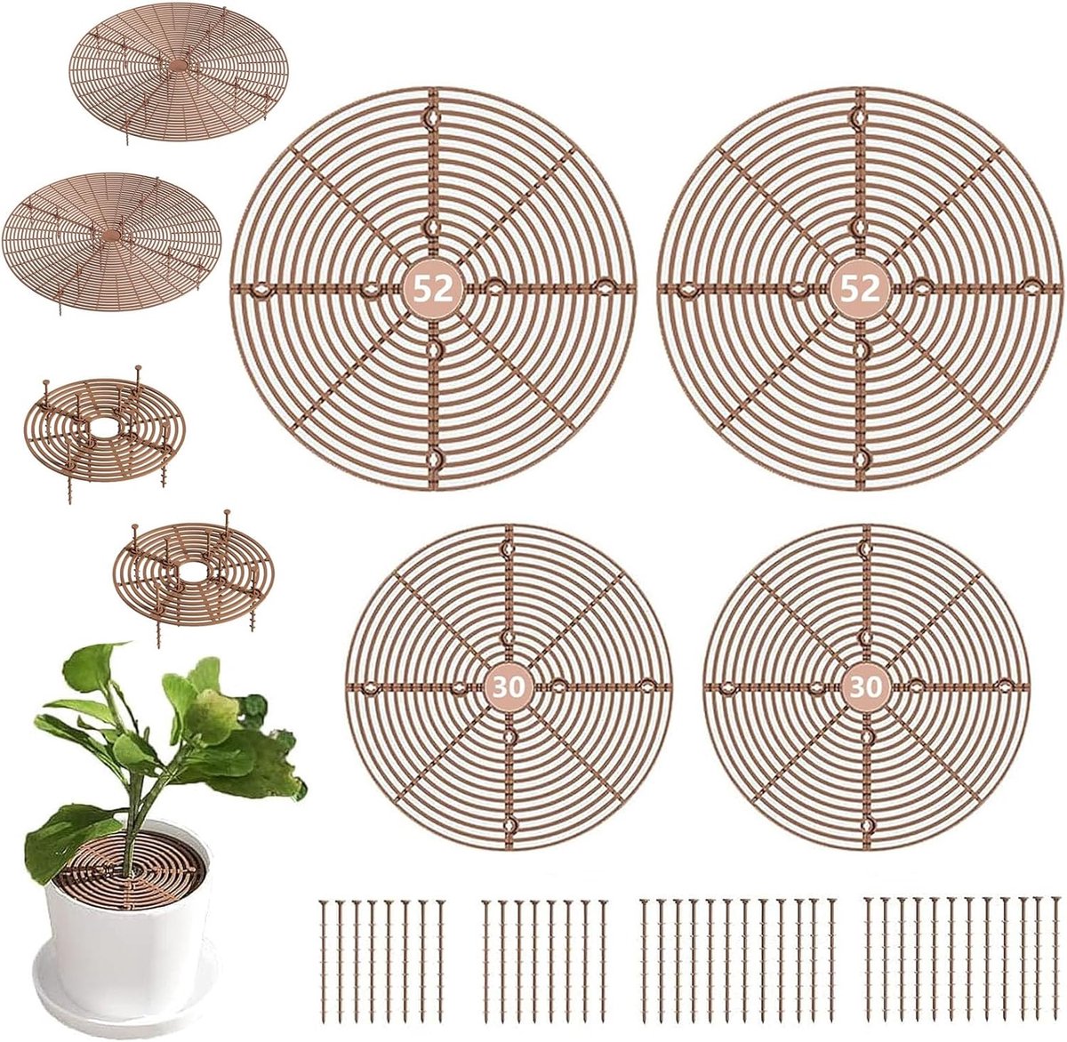 Bloempot Roosters Set (4 Stuks) - Plantenbescherming Tegen Huisdieren en Kinderen - Doorsnede 30 & 52 cm - Uitsnijbaar
