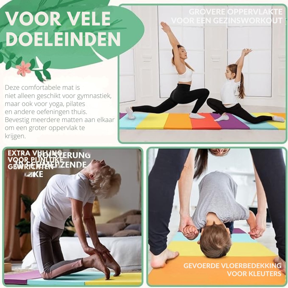 Gymnastics Mat - Opvouwbare Zachte Vloermat – Gymmat – Fitnessmat – Turnmat met Handvatten – Sportmat – Speelmat – Tumblingmat voor Kinderen – Speelmat voor Activiteiten – 195 x 75 x 3 cm – Schommelend