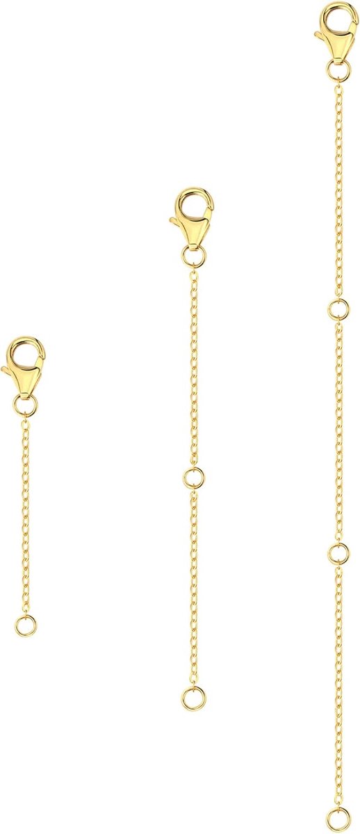 3 stuks zilveren kettingverlengstukken, verstelbare schakels voor sieraden, diverse lengtes van 5, 10 en 15 cm voor armbanden, enkelbanden en knutselprojecten, Goud