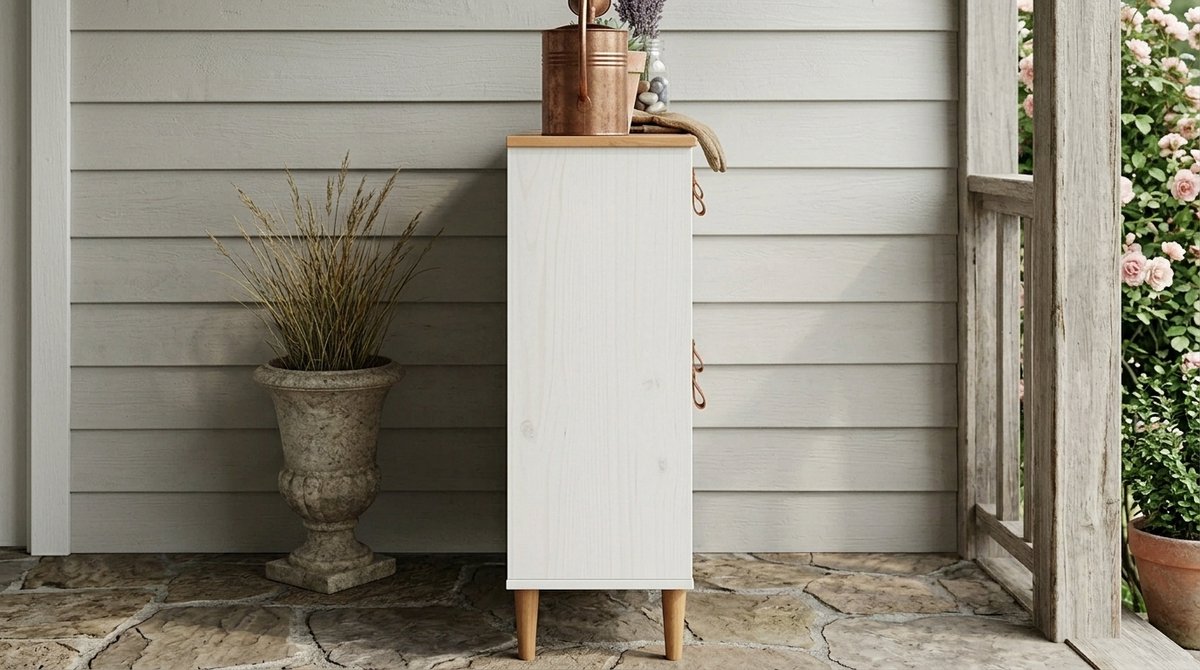 Schoenenkast smal 4 kleppen – House&Garden Nordic White Oak – Wit eiken schoenenkast van massief grenenhout – Schoenenrek voor 24 paar schoenen – Halmeubel voor smalle gang – 107 x 92 x 25 cm