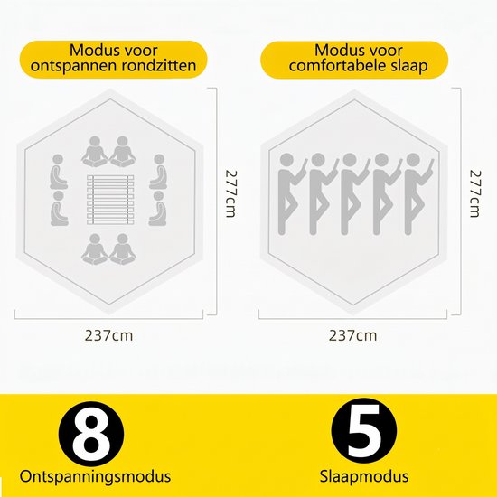 Hexagon Tent met Uitneembaar Buitendoek - 3-Seconden Pop Up - Waterdicht - 3-5 Persoons - 240x280x150cm - Met Zwarte UV-Block Coating - Kaki van Lumaland — afbeelding 4